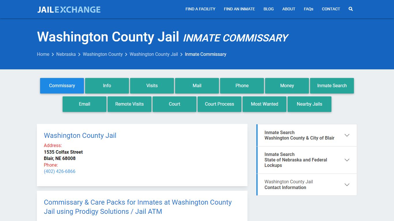 Inmate Commissary, Care Packs - Washington County Jail, NE