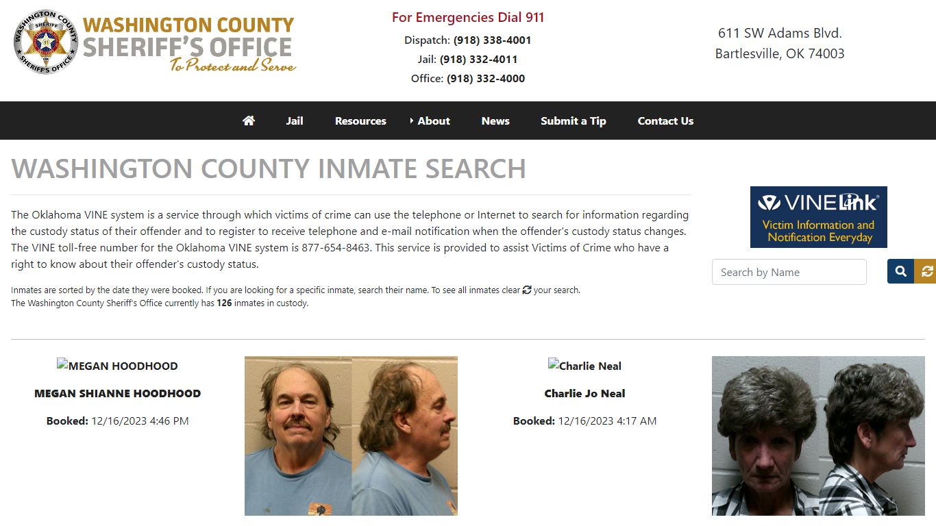 Inmate Search - Washington County Sheriff's Office